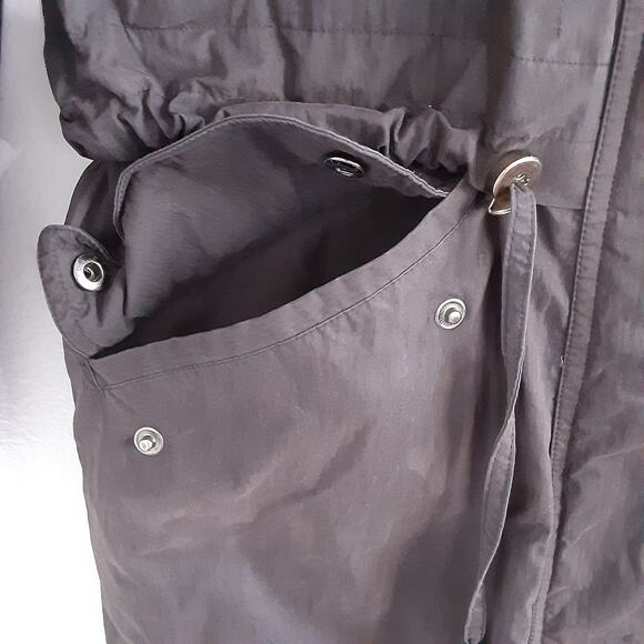 London Fog Black Sueded Utility Jacket Funnel Neck Windbreaker Raincoat Womens M - Picture 4 of 13